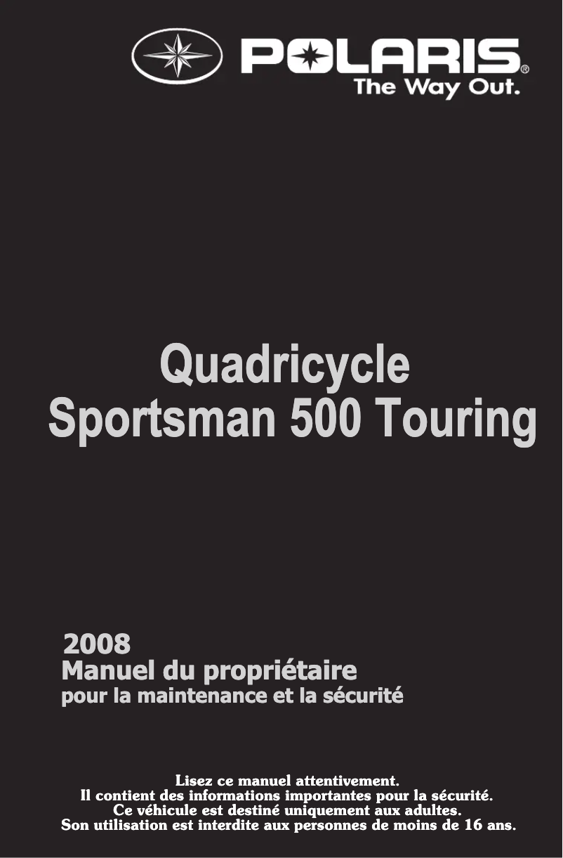 First page image of the manual for Sportsman 500 Touring Quadricycle (2008)