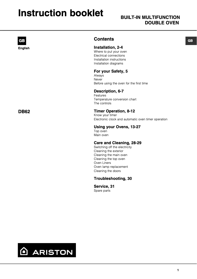 Page 1 of the manual User Manual Ariston Thermo DB62