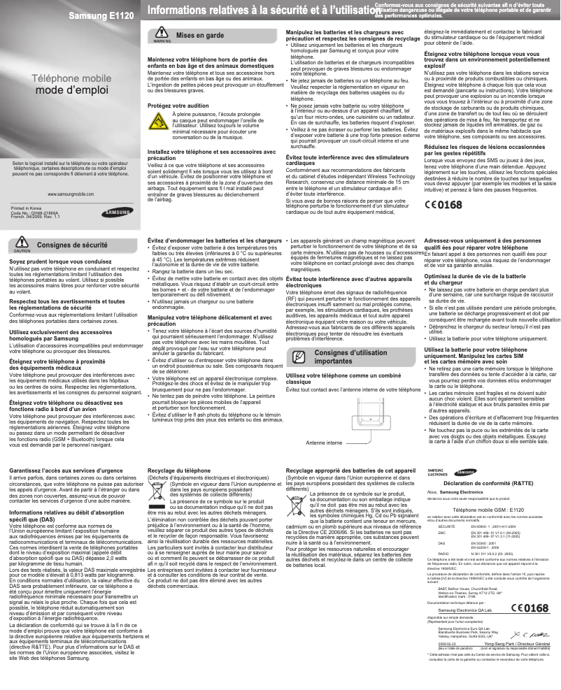 Page 1 of the manual User Manual Samsung E1120