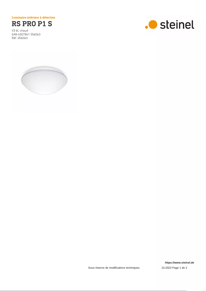 Page 1 de la notice Schéma de câblage Steinel RS PRO P1 S