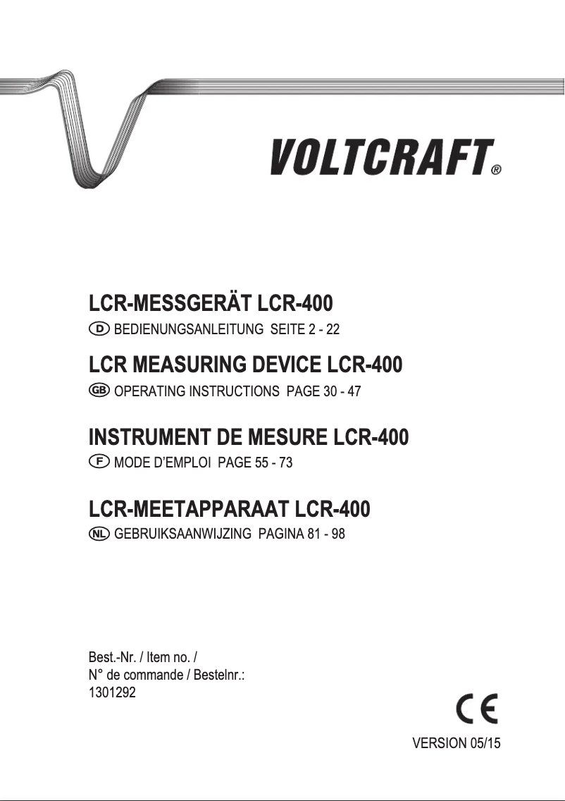 First page image of the manual for LCR-400