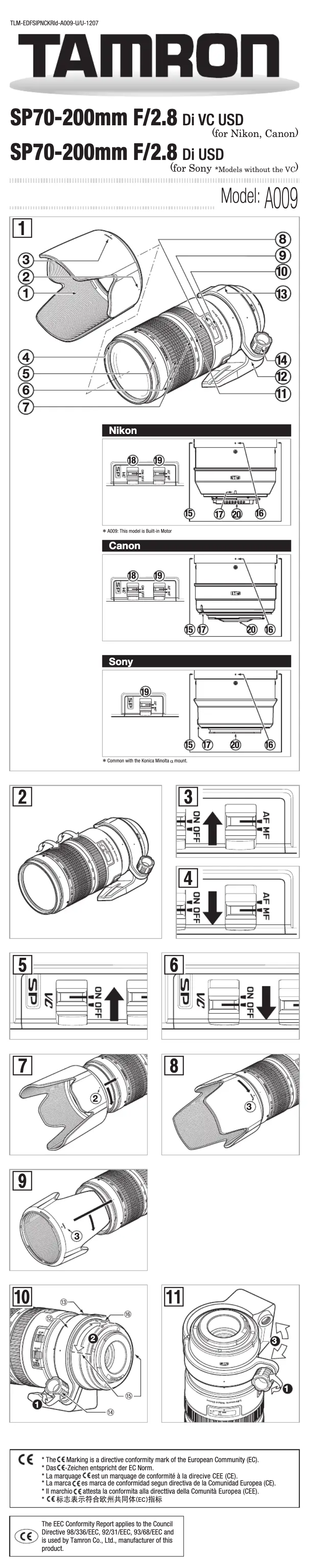 Page 1 of the manual User Manual Tamron SP 70-200mm F/2.8 Di VC USD