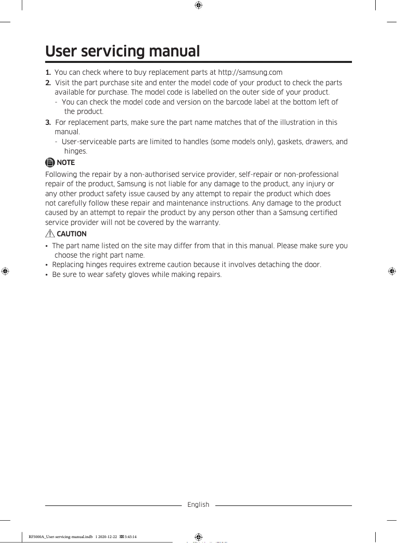 First page image of the manual for RF44A5202SL