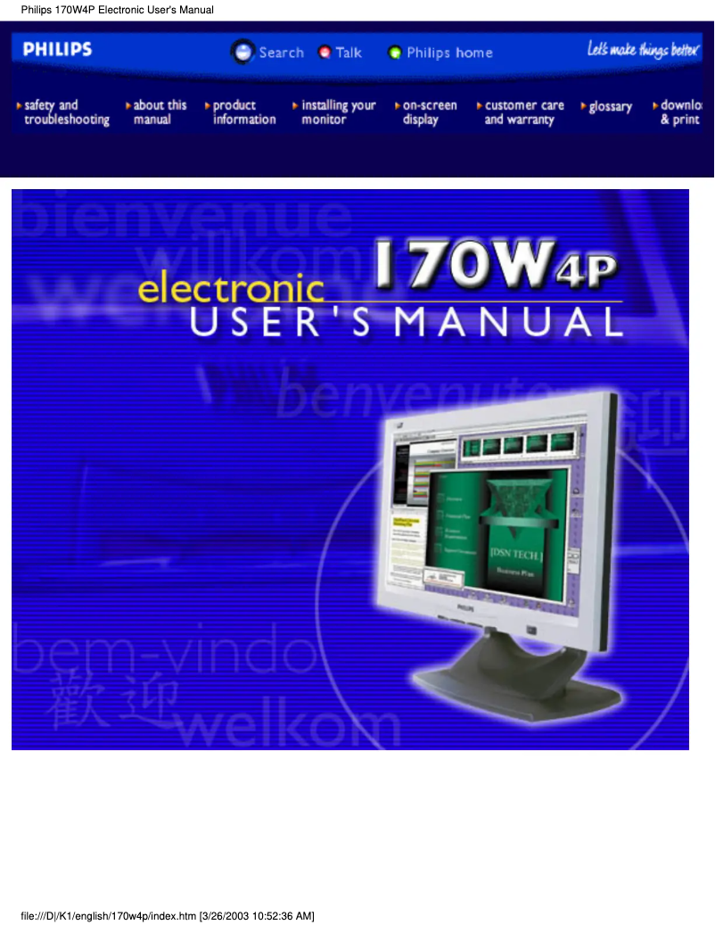 Page 1 of the manual User Manual Philips 170W4