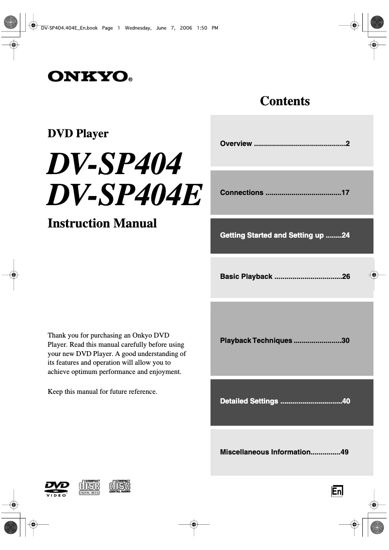 First page image of the manual for DV-SP404