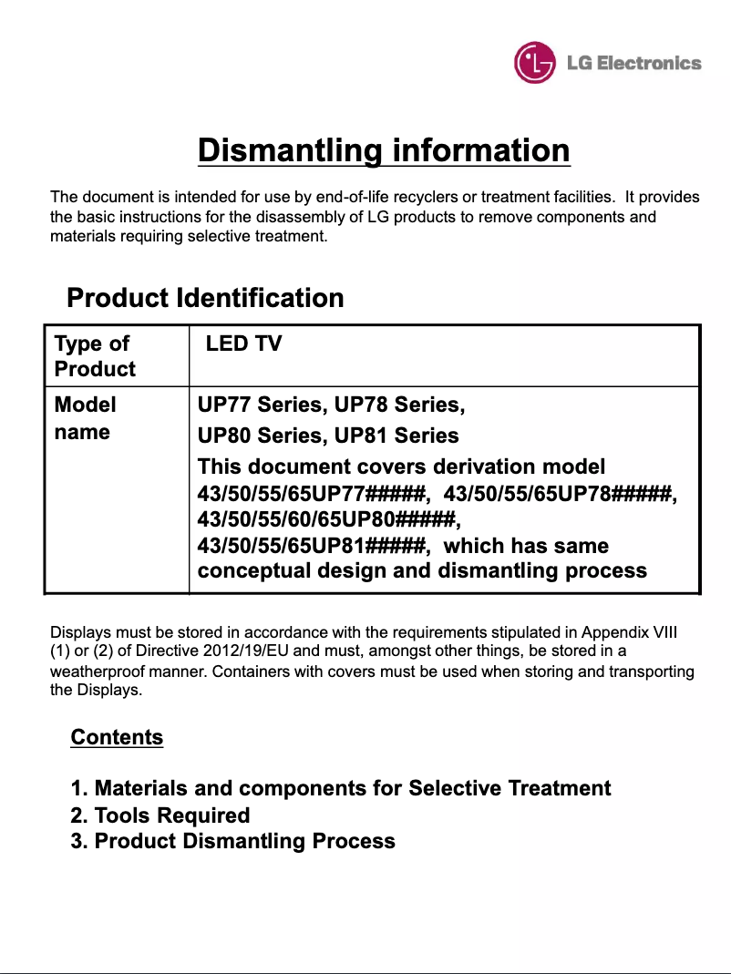 First page image of the manual for 43UP80006