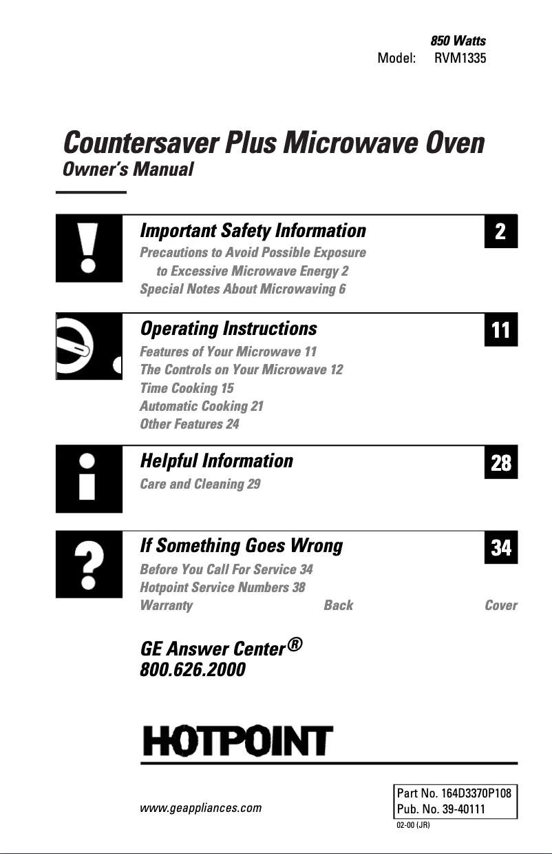 First page image of the manual for CounterSaver Plus RVM1335BC