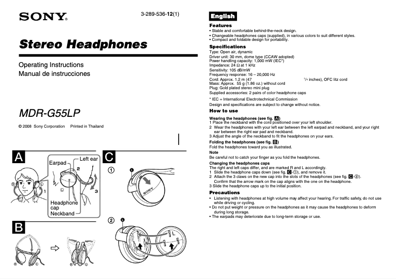 First page image of the manual for MDR-G55LP
