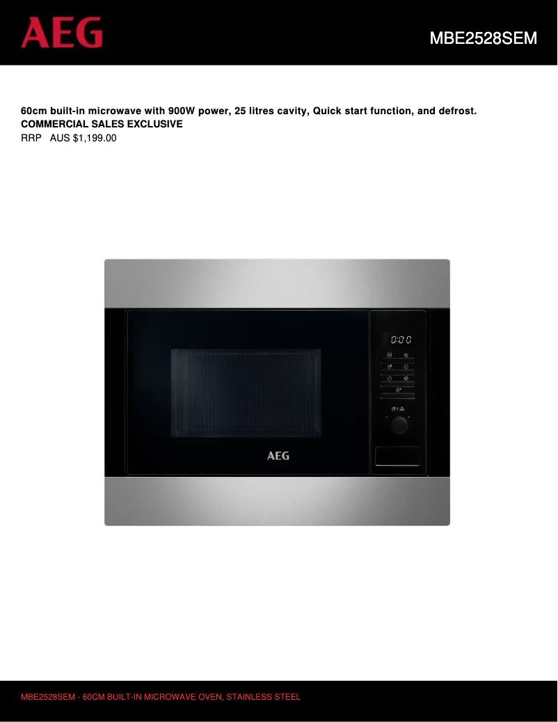 Page 1 of the manual Technical Sheet AEG MBE2528SEM