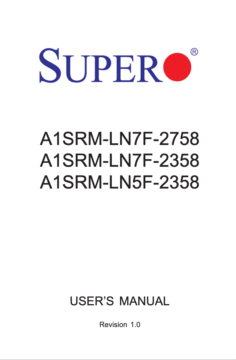 Page 1 of the manual User Manual Supermicro A1SRM-LN7F-2358