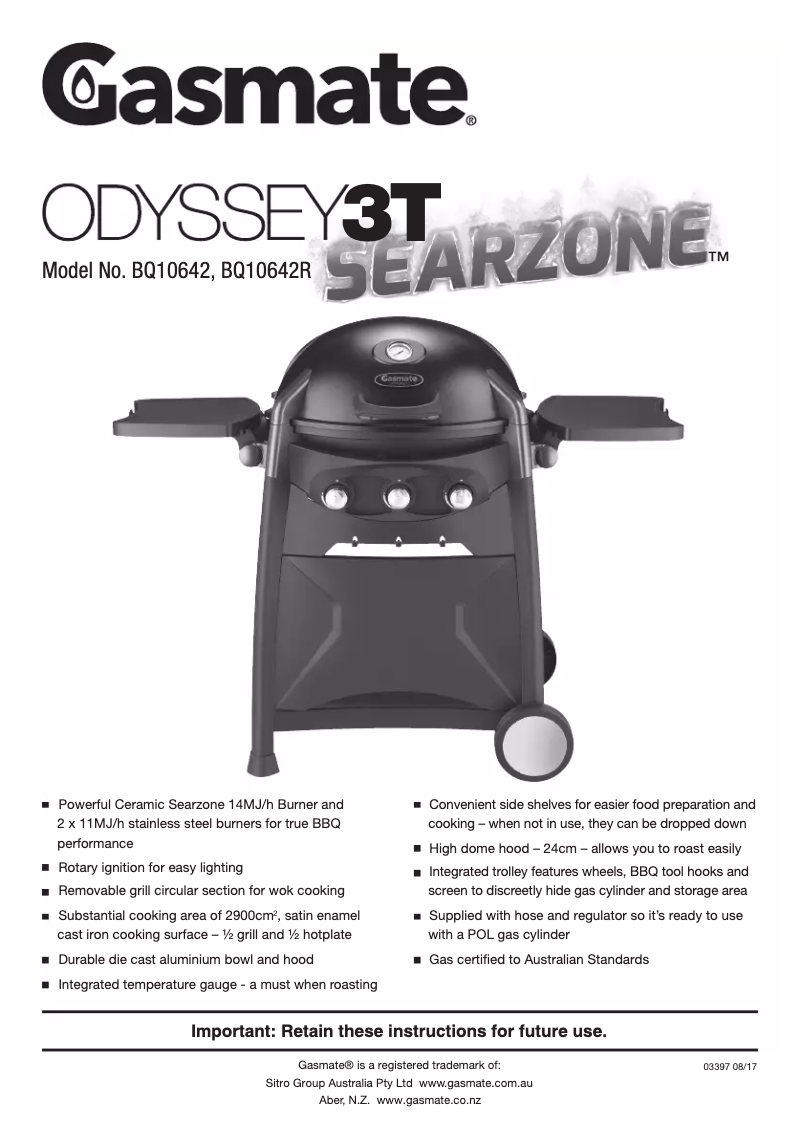 First page image of the manual for Odyssey 3T Searzone