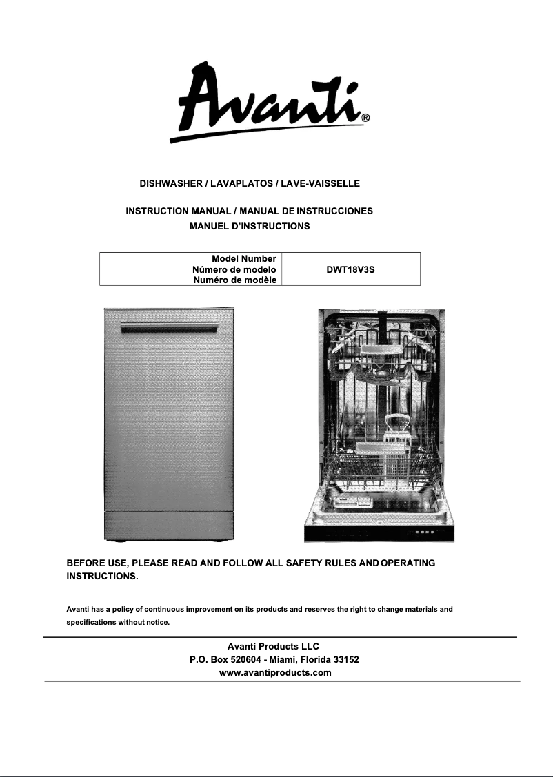 First page image of the manual for DWT18V3S