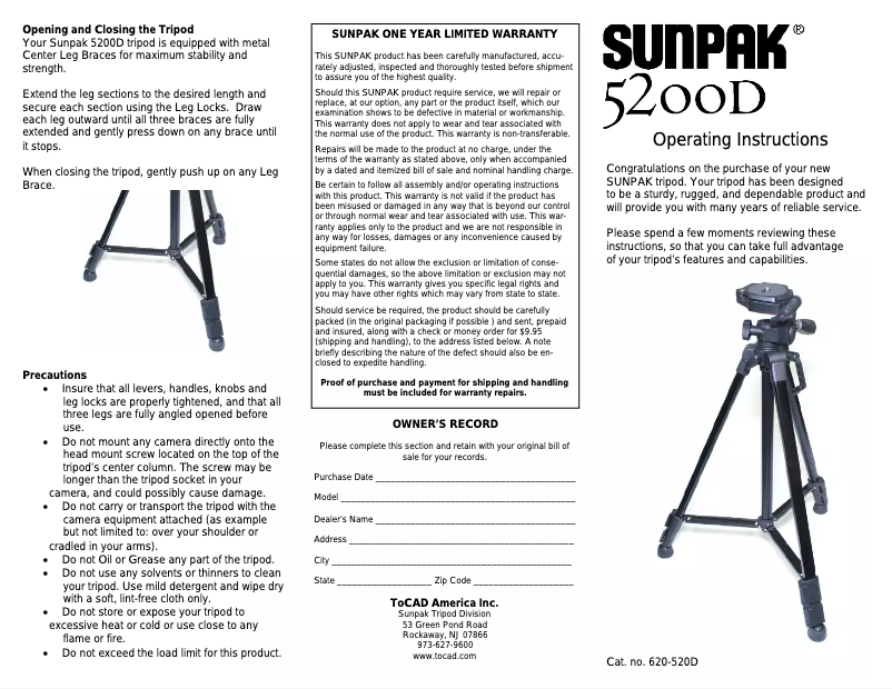 First page image of the manual for 5200D