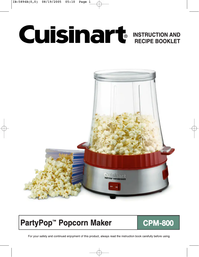 Page 1 of the manual User Manual Cuisinart PartyPop CPM-800