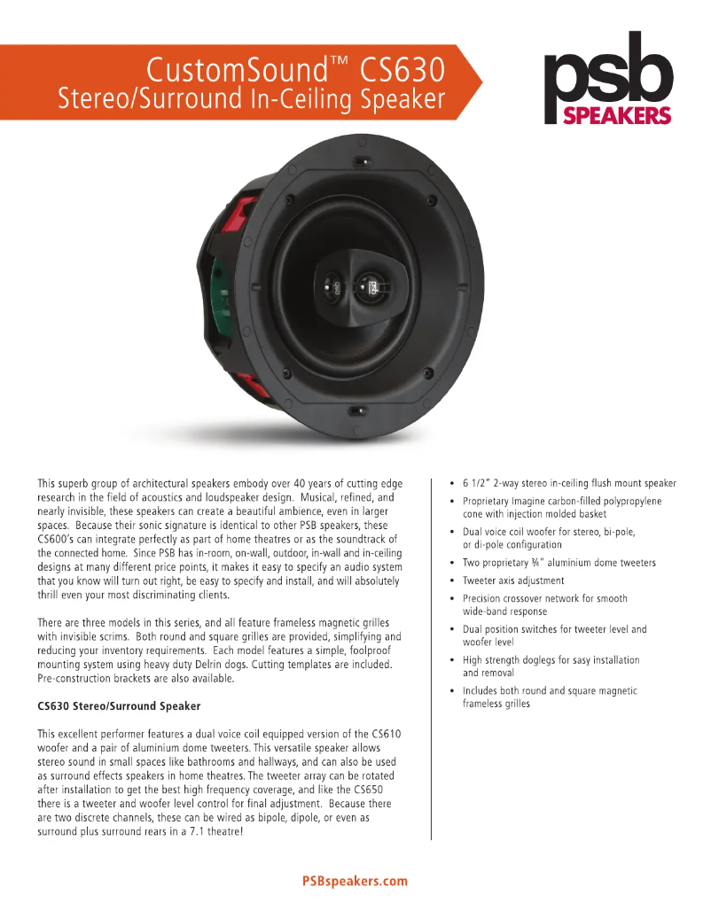 Page 1 of the manual Technical Sheet PSB CS630