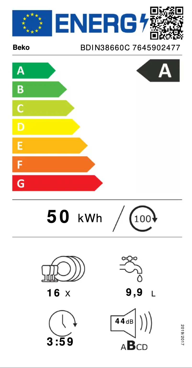Page 1 of the manual Energy Label Beko BDIN38660C