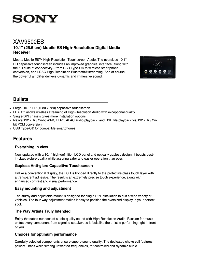 First page image of the manual for XAV-9500ES