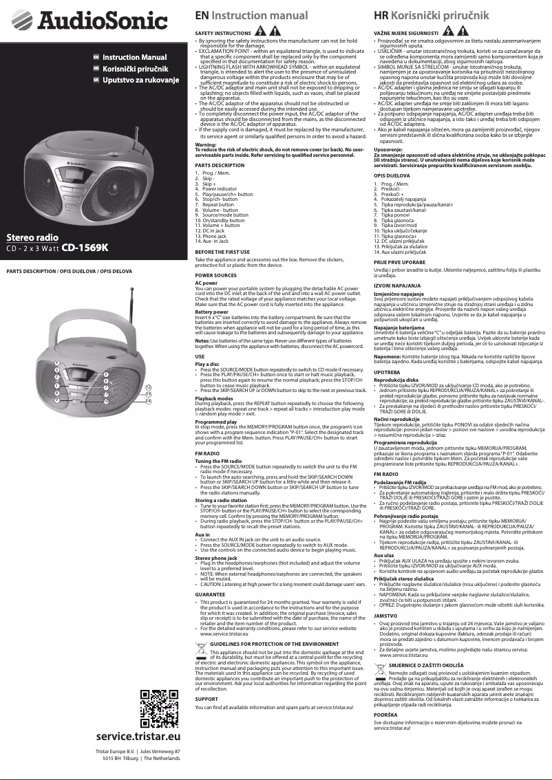 Page 1 de la notice Manuel utilisateur AudioSonic CD-1569K