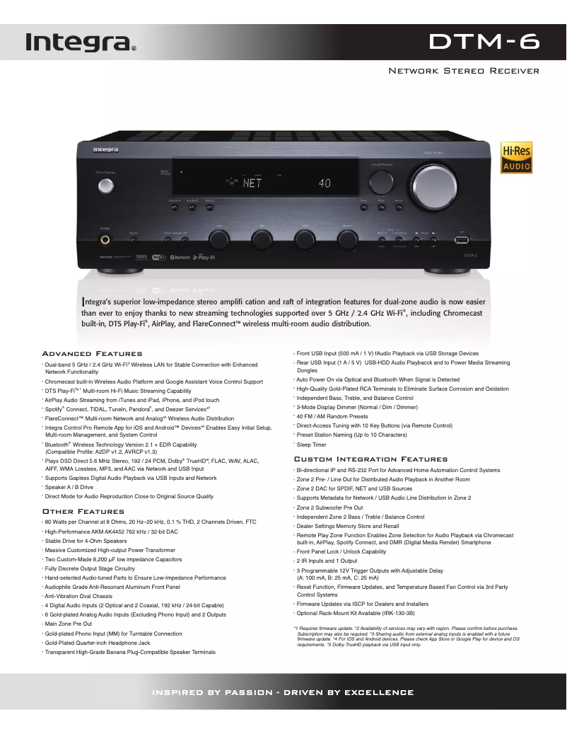 Page 1 de la notice Fiche technique Integra DTM 7