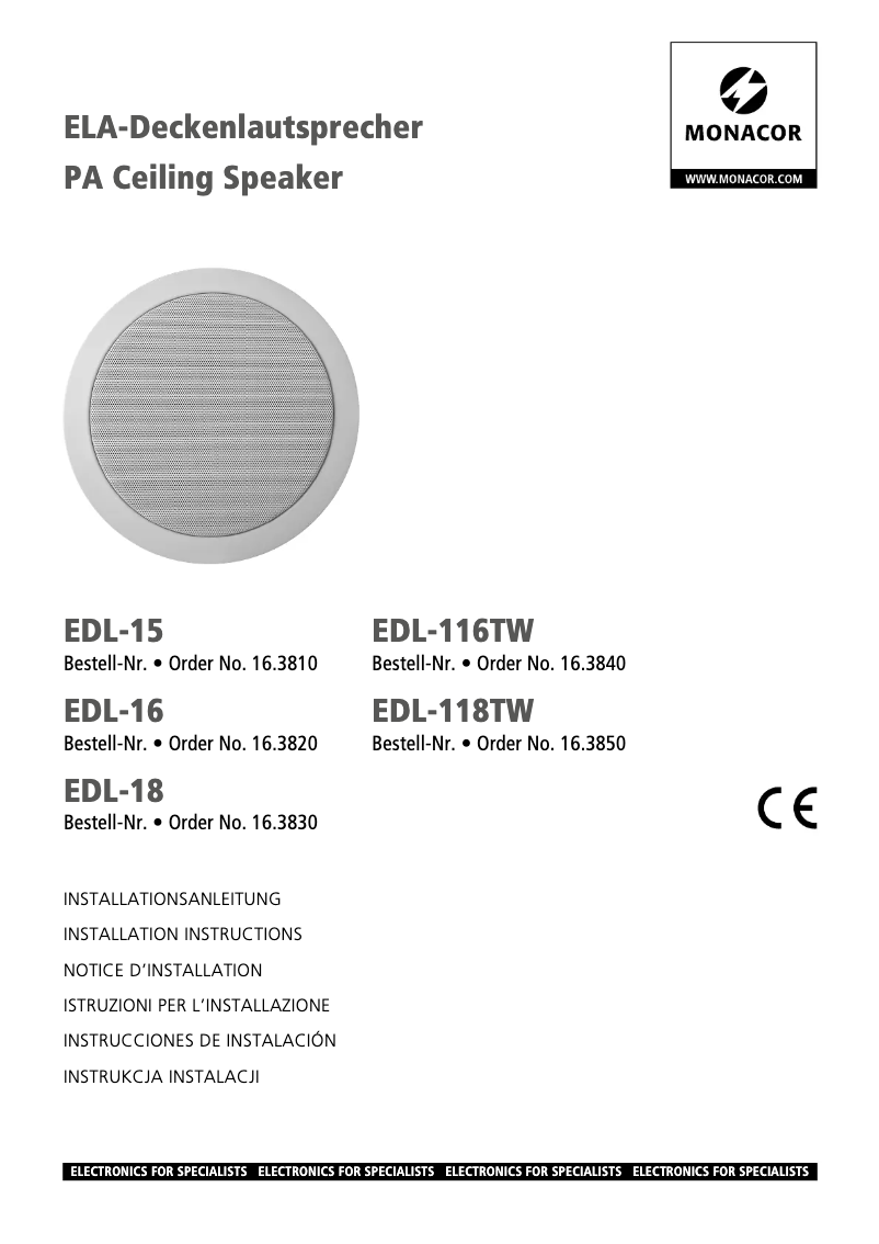 First page image of the manual for EDL-118TW