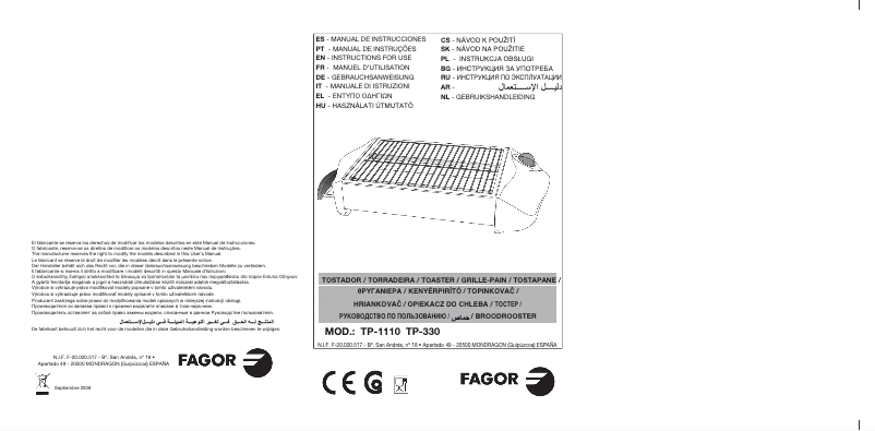 Page 1 of the manual User Manual Fagor TP-330
