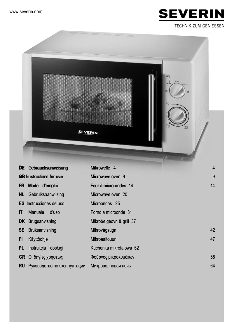 Page 1 of the manual User Manual Severin MW 7873