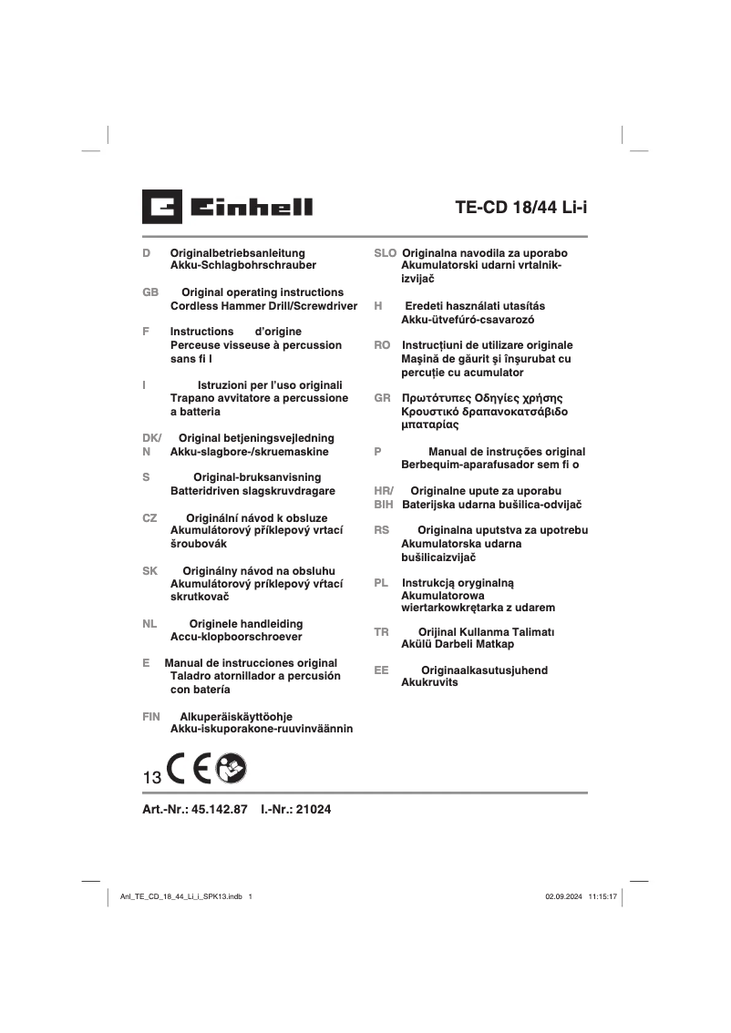 First page image of the manual for TE-CD 18/44 Li-i