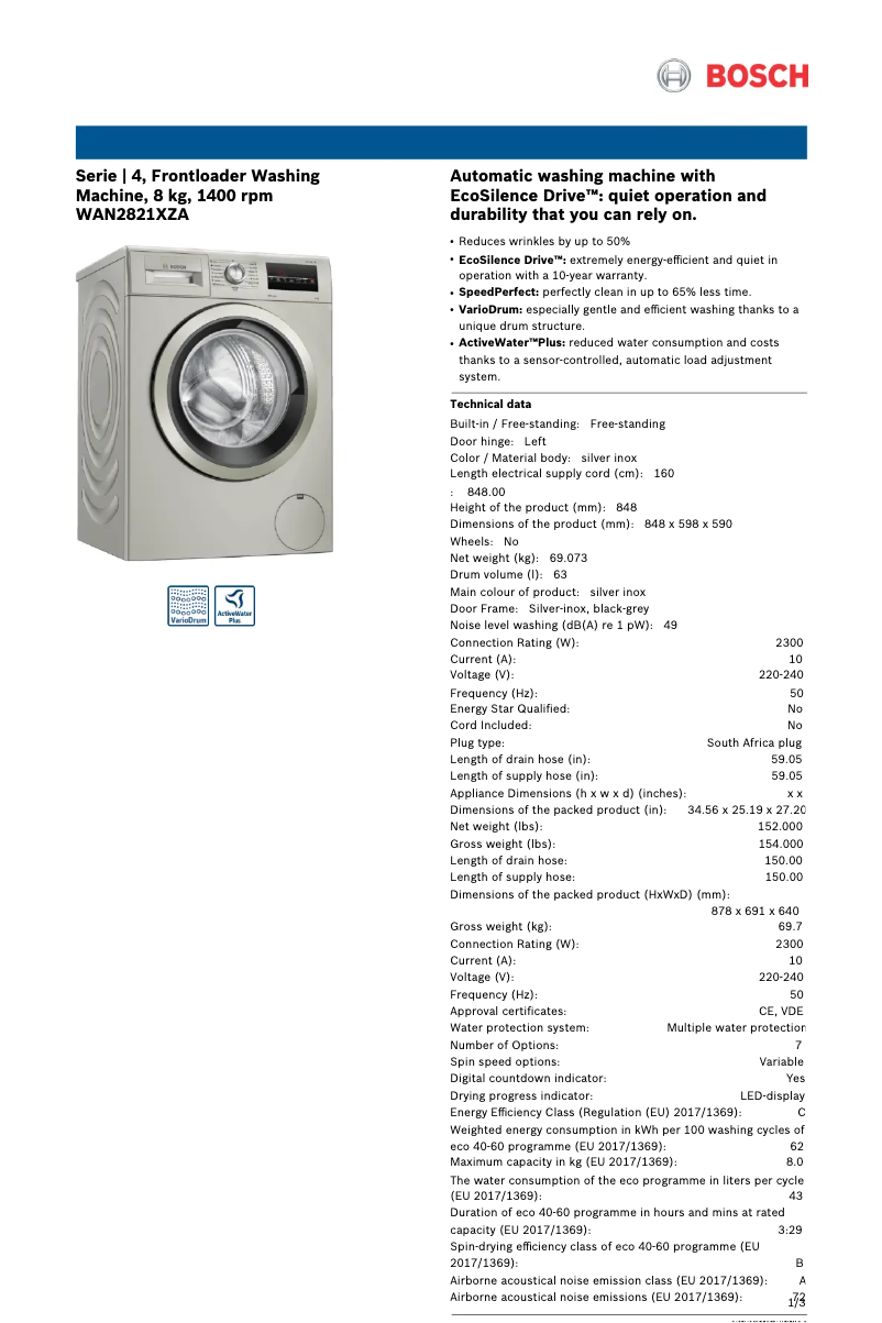 First page image of the manual for WAN2821XZA