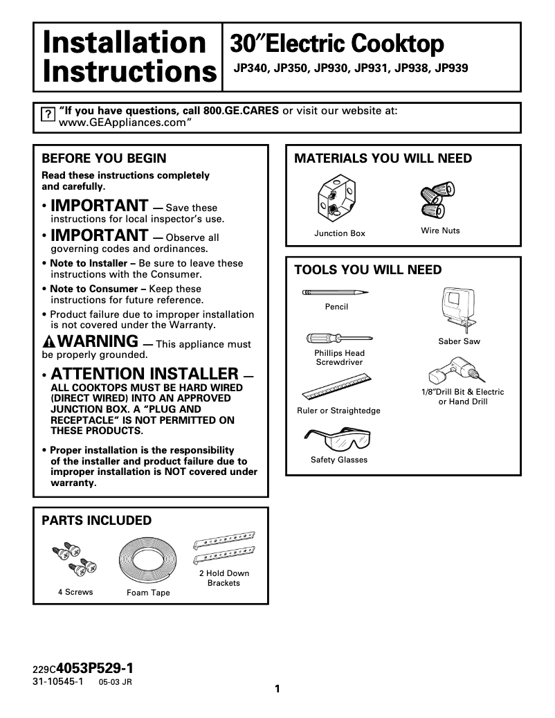 First page image of the manual for Profile JP938WCWW