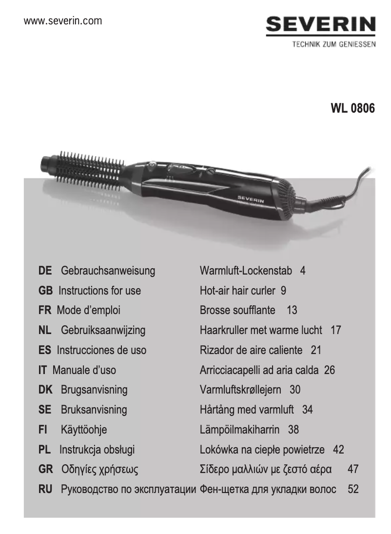 Page 1 of the manual User Manual Severin WL 0806