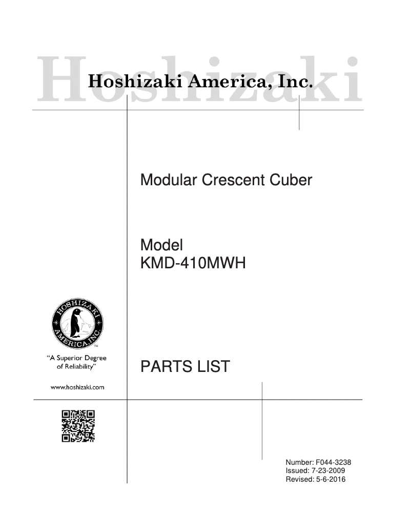 Page 1 of the manual User Manual Hoshizaki KMD-410MWH