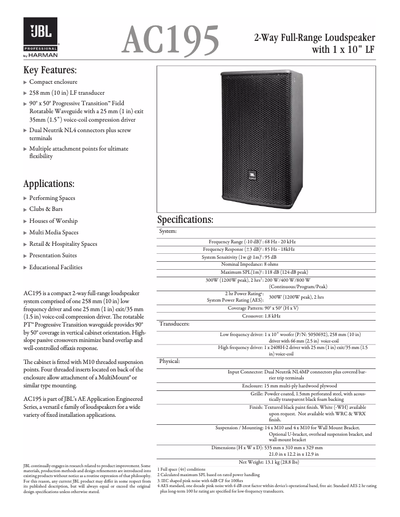 Page 1 of the manual User Manual JBL AC195