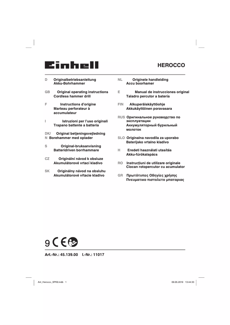 Page 1 of the manual User Manual Einhell Herocco 18/20