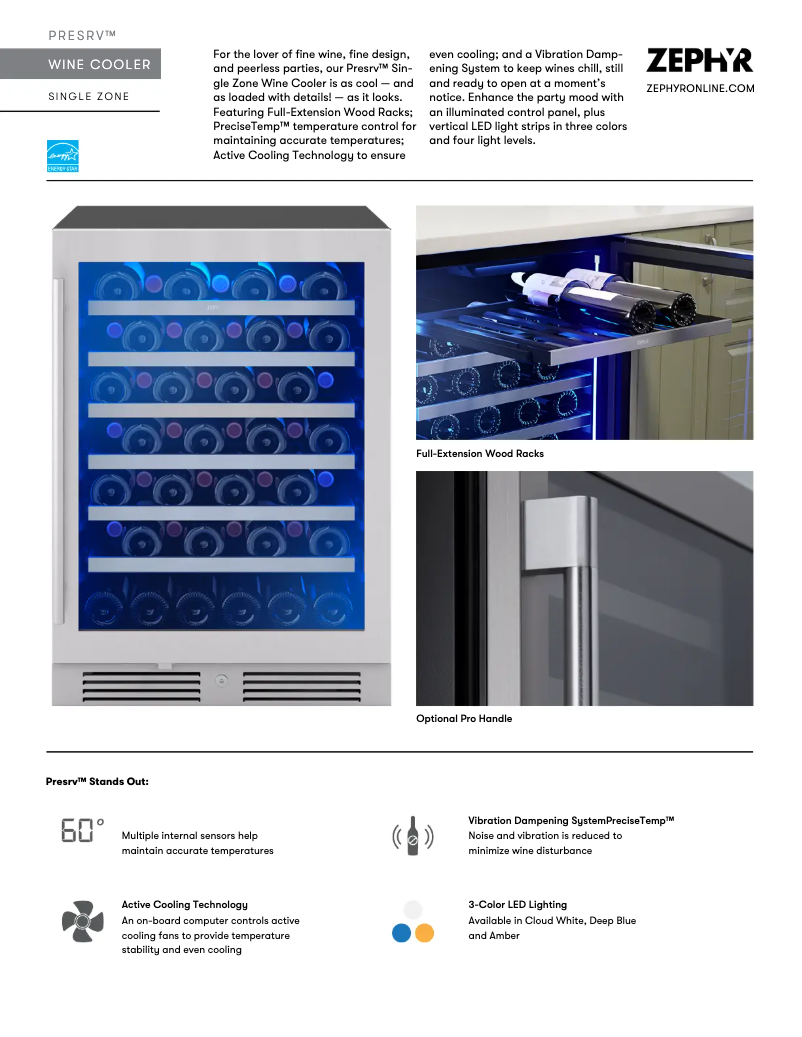 Page 1 of the manual Technical Sheet Zephyr Presrv PRW24C01CG