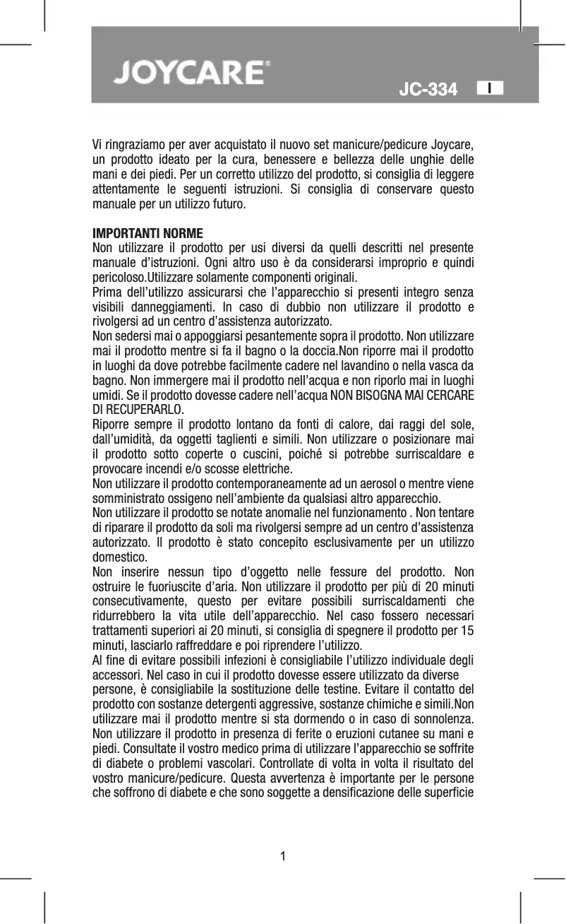 First page image of the manual for Handy JC-334