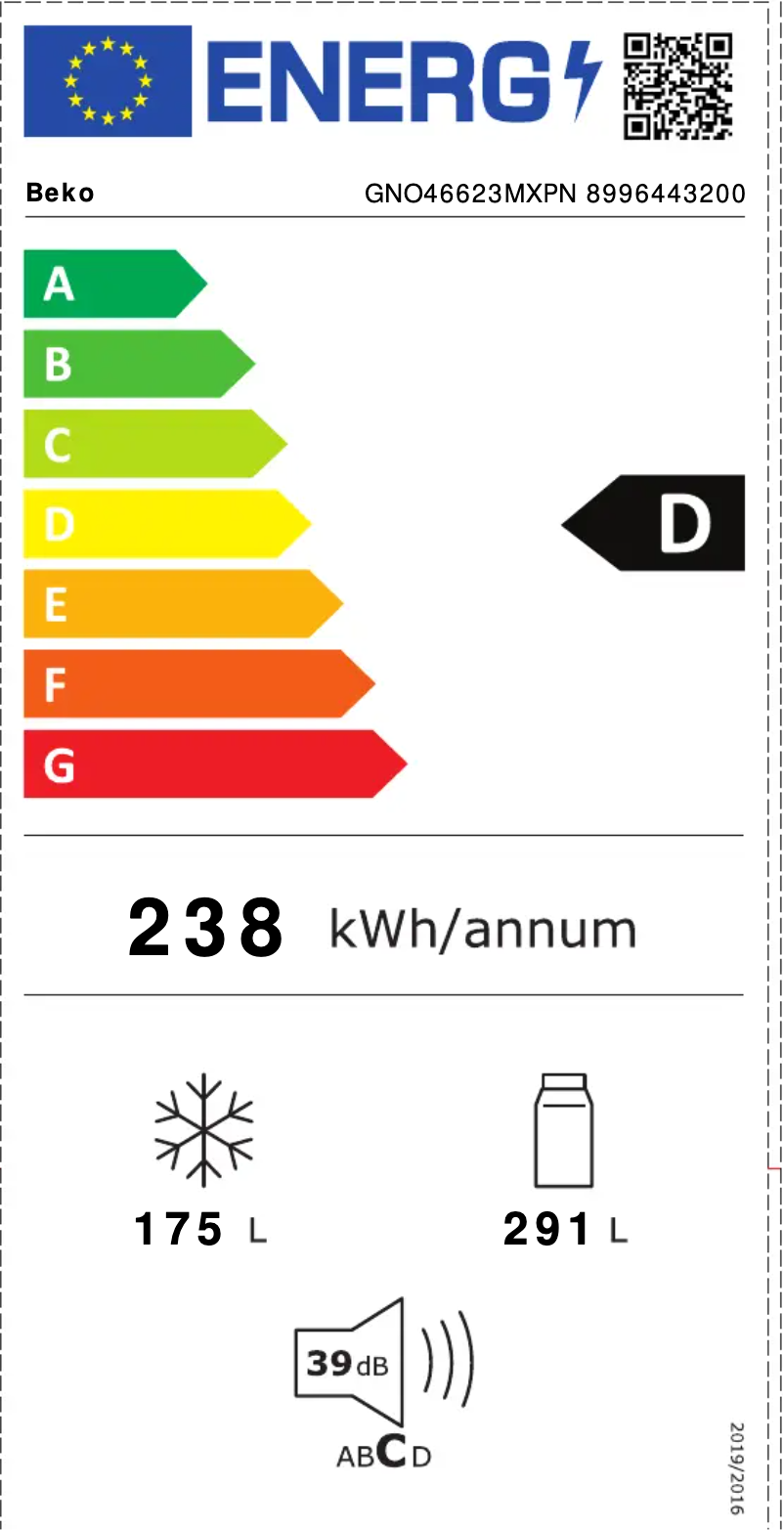 Page 1 of the manual Energy Label Beko GNO46623MXPN