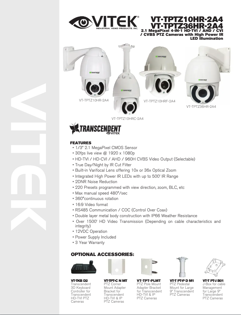 First page image of the manual for VT-TPTZ36HR-2A4