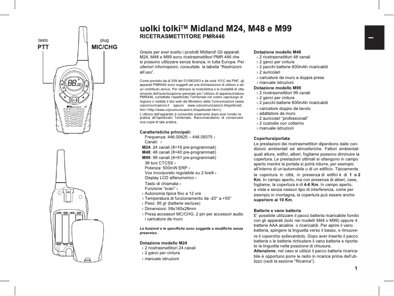 Page 1 of the manual User Manual Midland M99