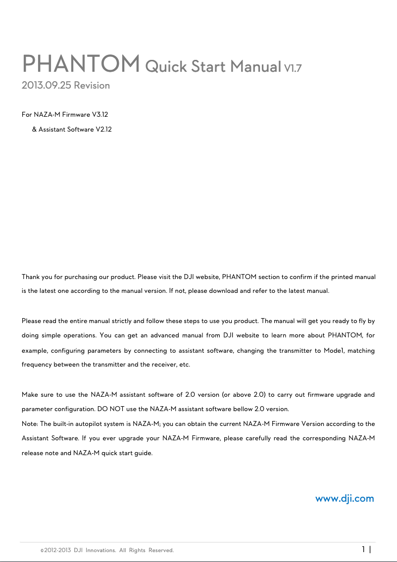 First page image of the manual for Phantom