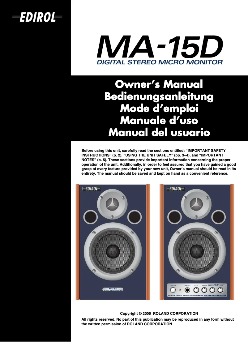 Page 1 of the manual User Manual Roland MA-15D