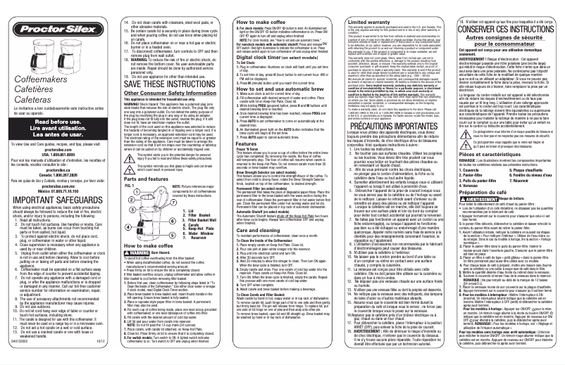 Page 1 de la notice Manuel utilisateur Proctor Silex 48521RY