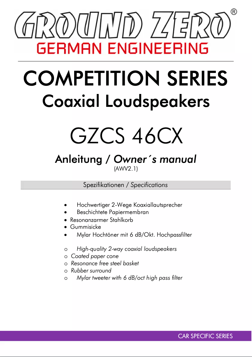 First page image of the manual for GZCS 46CX