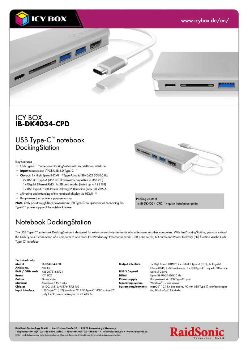 First page image of the manual for IB-DK4034-CPD