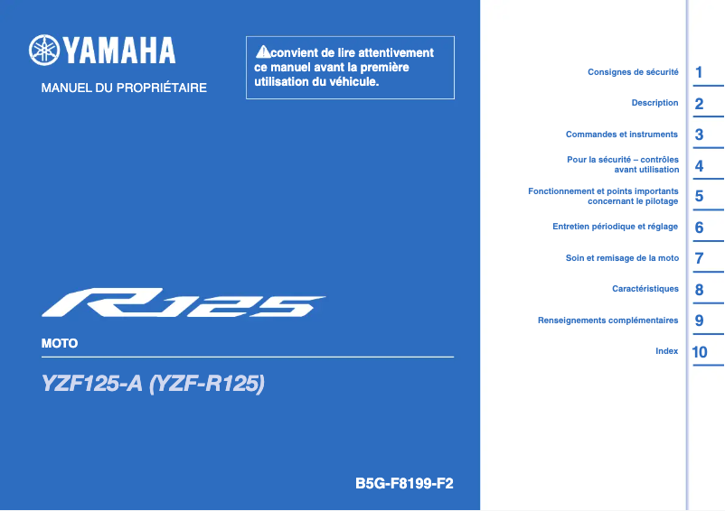 First page image of the manual for YZF-R125 (2021)