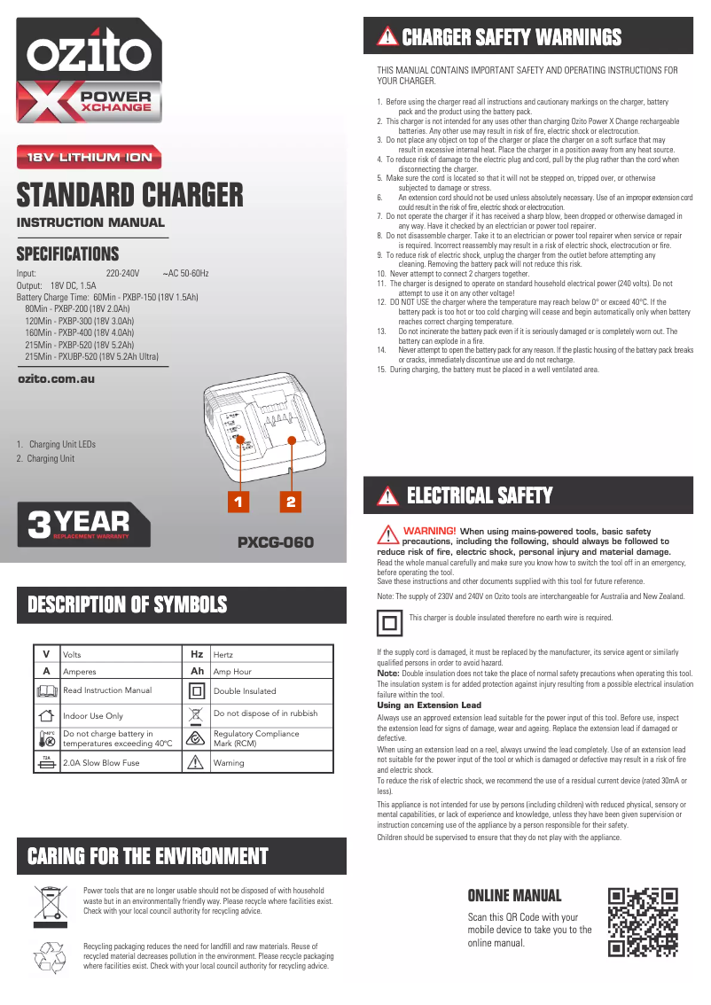 First page image of the manual for PXCG-060