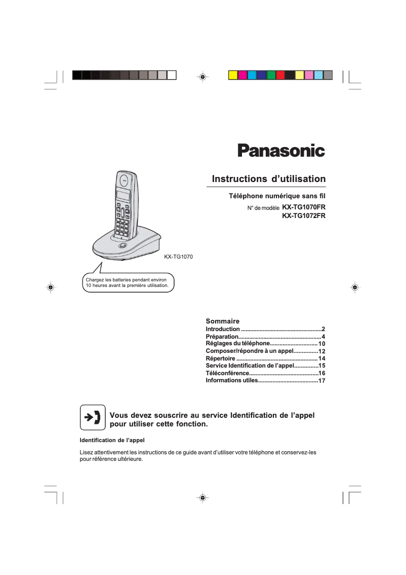 First page image of the manual for KX-TG1072FR