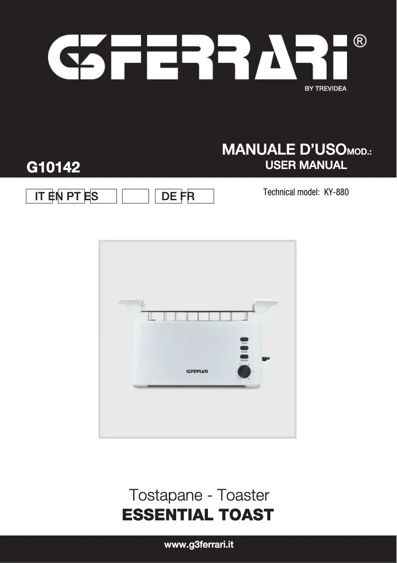 Page 1 de la notice Manuel utilisateur G3 Ferrari Essential Toast G10142