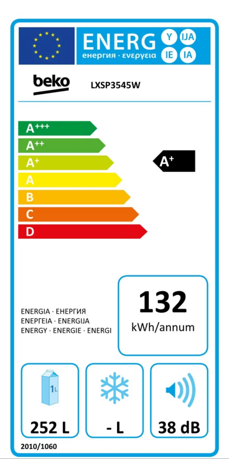 Page 1 of the manual Energy Label Beko LXSP3545