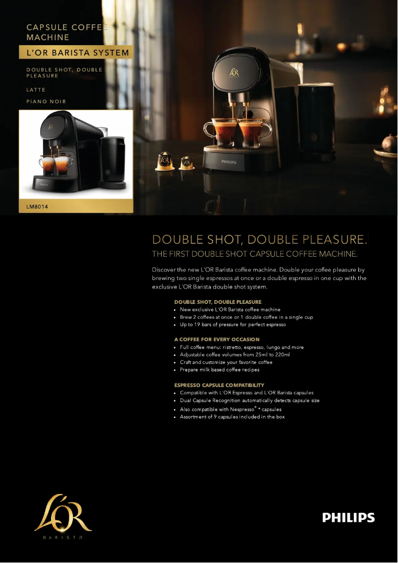 Page 1 of the manual Technical Sheet Philips L'Or Barista LM8014