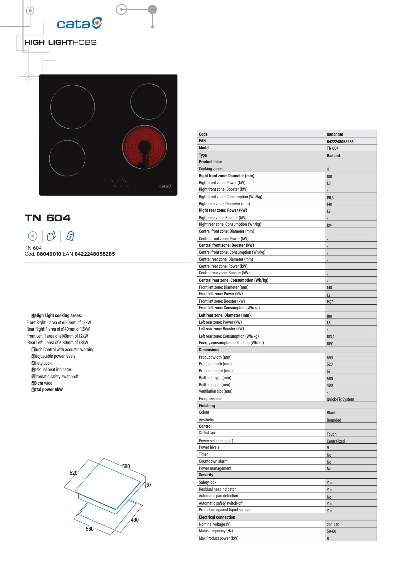 Page 1 of the manual Technical Sheet CATA TN 604